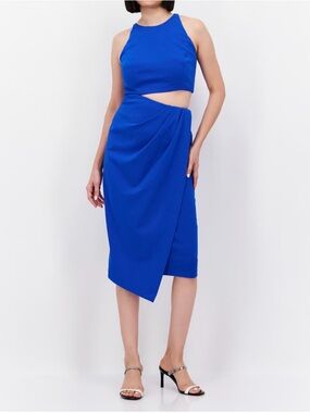 Betsy & Adam Vibrant Cobalt Blue Asymmetric Midi Skirt